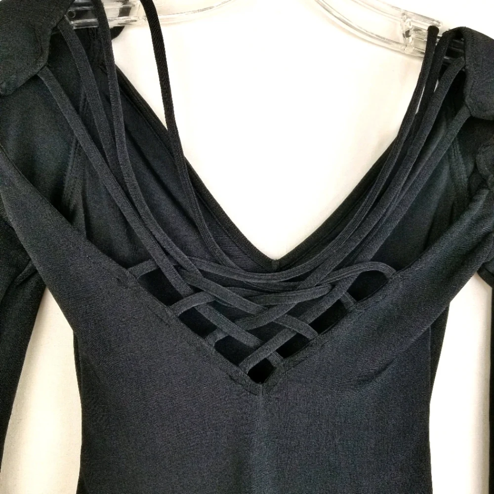 Free People Bodysuit Don't Be Cross Black V-neck Long Sleeve Size XS New